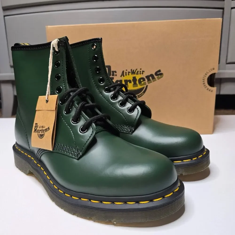 Dr. Martens Green Smooth Leather 8-Eye Lace-Up Ankle Boots